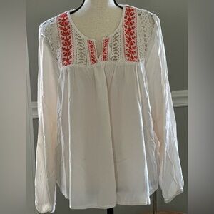 Mossimo Ivory Boho Crochet Lace Embroidered Long Sleeve Blouse size XXL
